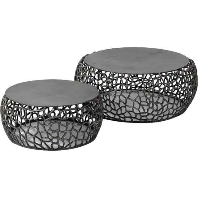 Dimehouse Set van 2 Salontafels Nola Zwart Nikkel - 75 x 75 x 30 cm - Metaal - Industrieel - Rond