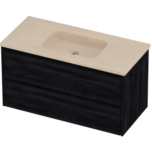 Proline Rollo Badmeubelset Hardsteen Elegant Zonder Gat 100x46x54 cm Sand Stone Black Oak Eiken