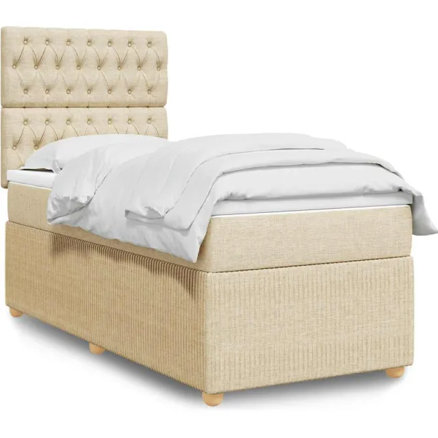 vidaXL Boxspring met matras stof crèmekleurig 80x200 cm