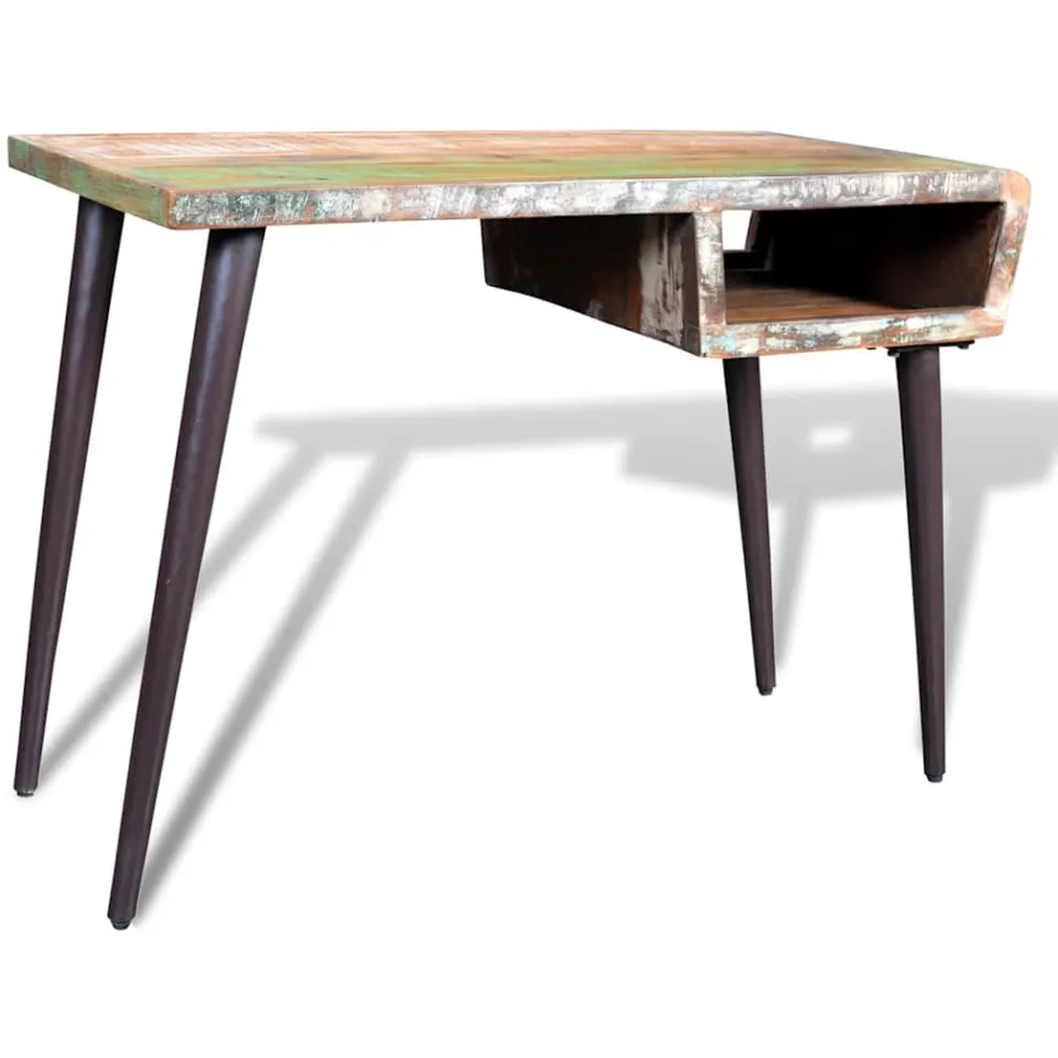 vidaXL Bureau met ijzeren poten gerecycled hout meerkleurig, foto 4