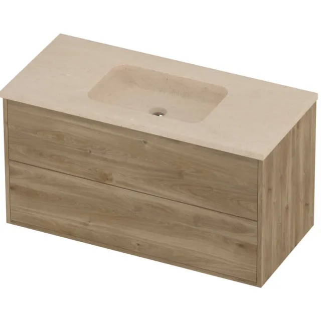 Proline Rollo Badmeubelset Hardsteen Elegant In Kader 100x46x54 cm Sand Stone Cider Oak Eiken