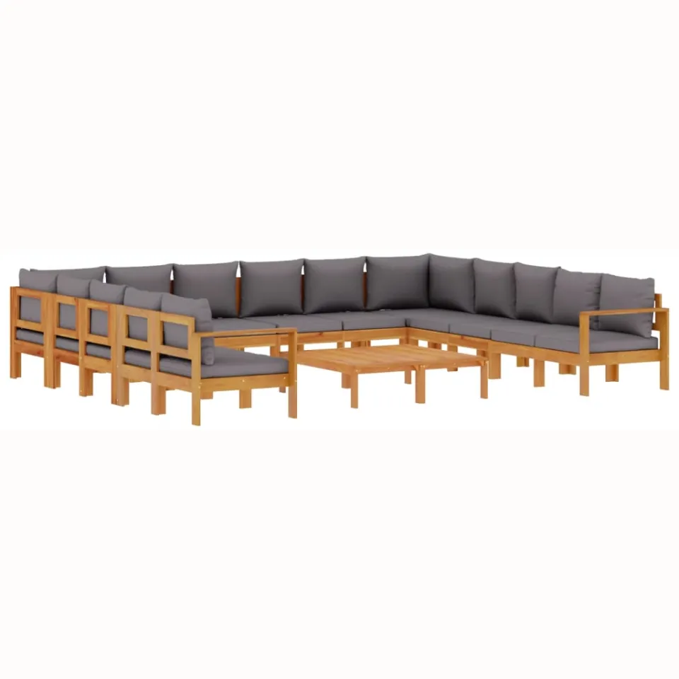 vidaXL 10-delige Loungeset met kussens massief acaciahout grijs, foto 3