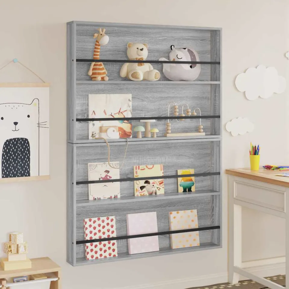 vidaXL Tijdschrift Rek met plank 2 st Grijs Sonoma 100 x 12 x 70 cm, foto 4