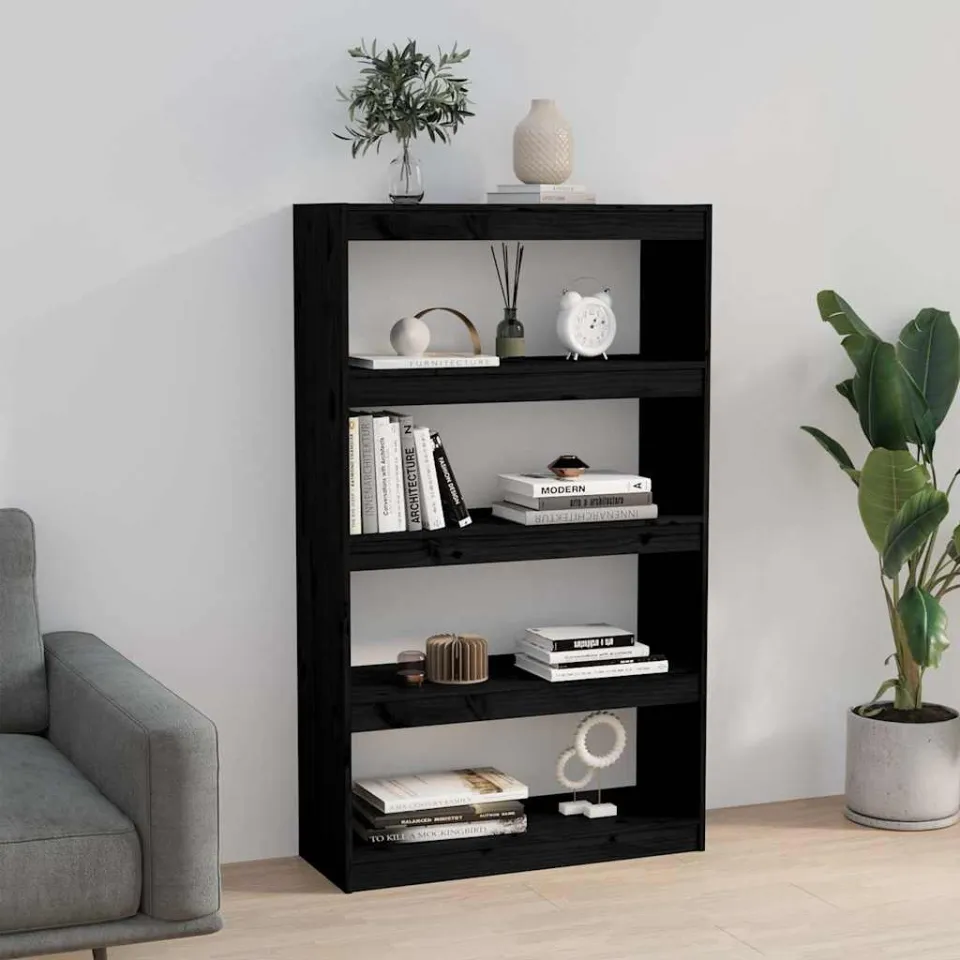 vidaXL Boekenkast/kamerscherm 80x30x135,5 cm massief grenenhout zwart, foto 4