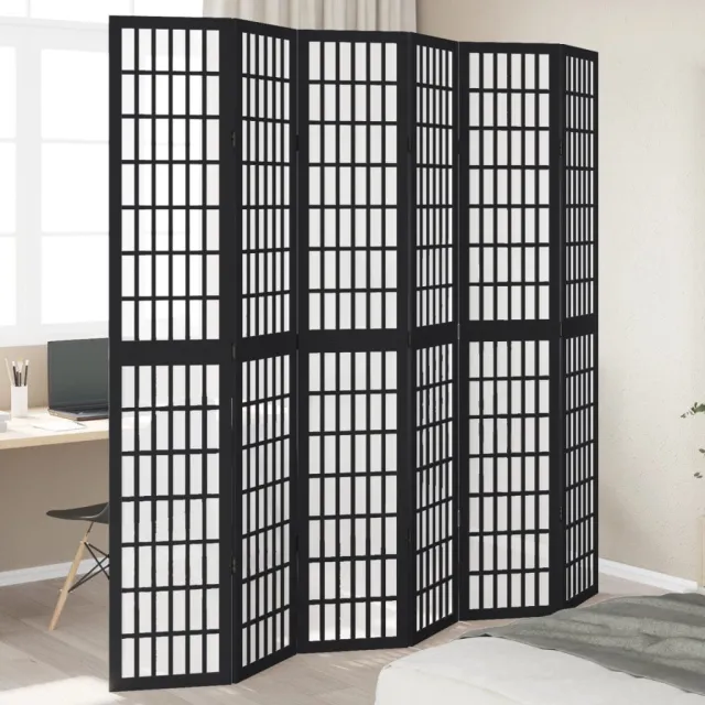 vidaXL Kamerscherm met 6 panelen massief paulowniahout zwart, foto 2