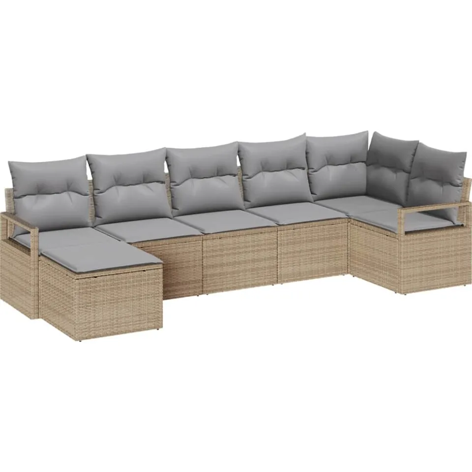 vidaXL Bankstel 7 st Beige poly rattan