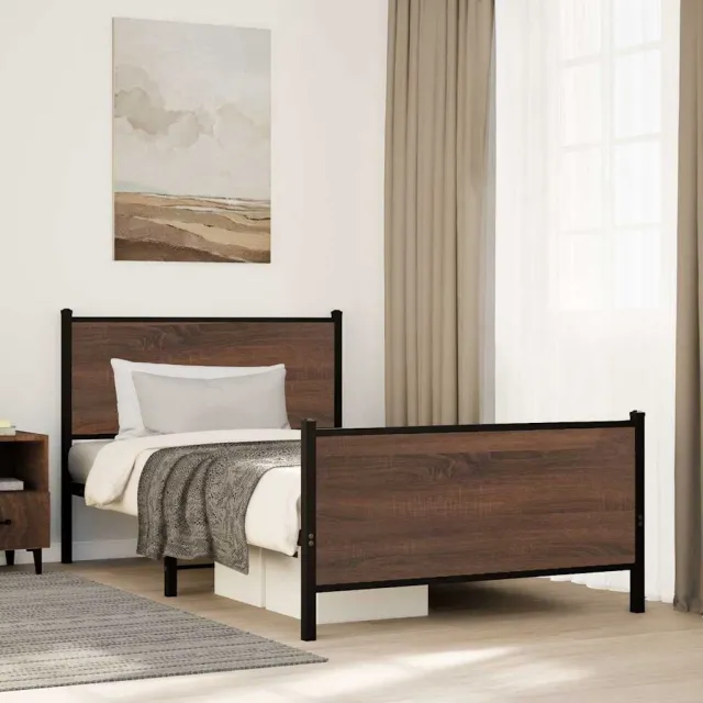 vidaXL Bedframe zonder matras metaal bruin eikenkleurig 107x203 cm