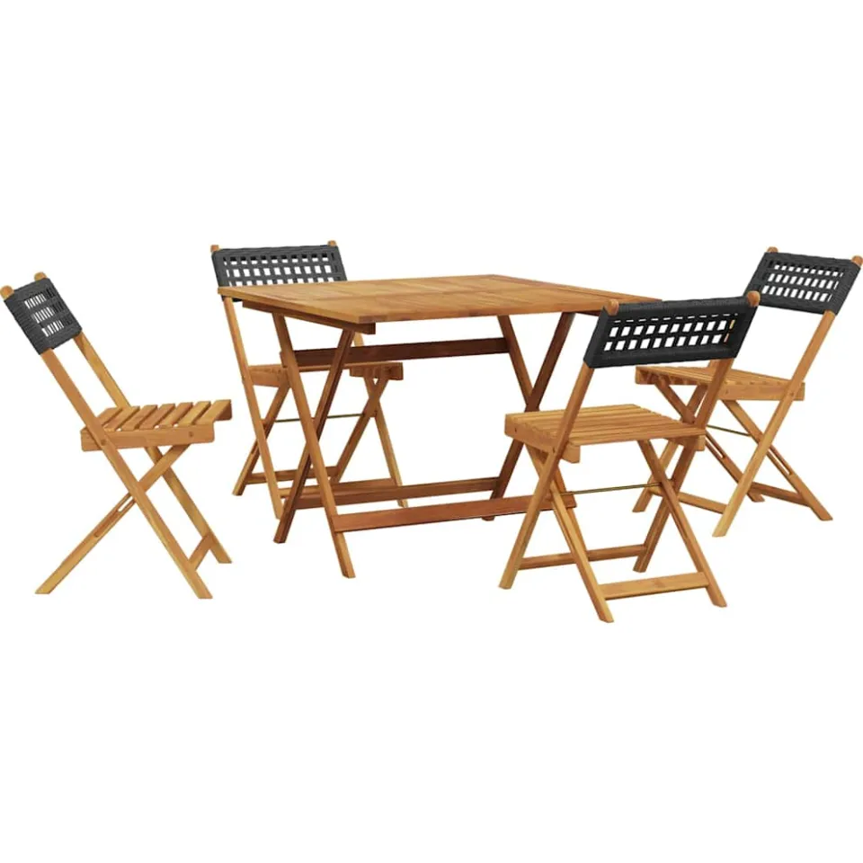 vidaXL 5-delige Tuinset poly rattan en massief hout zwart, foto 3