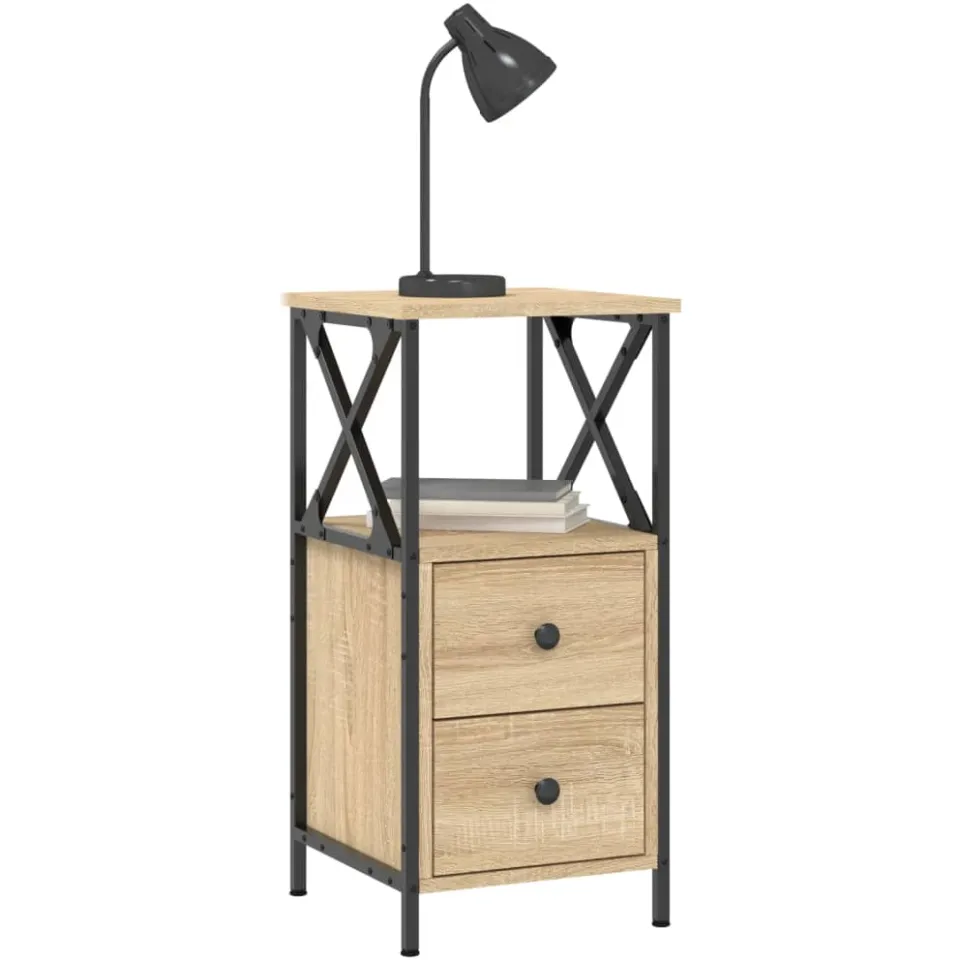 vidaXL Nachtkastje 34x35,5x70 cm bewerkt hout sonoma eikenkleurig Bruin