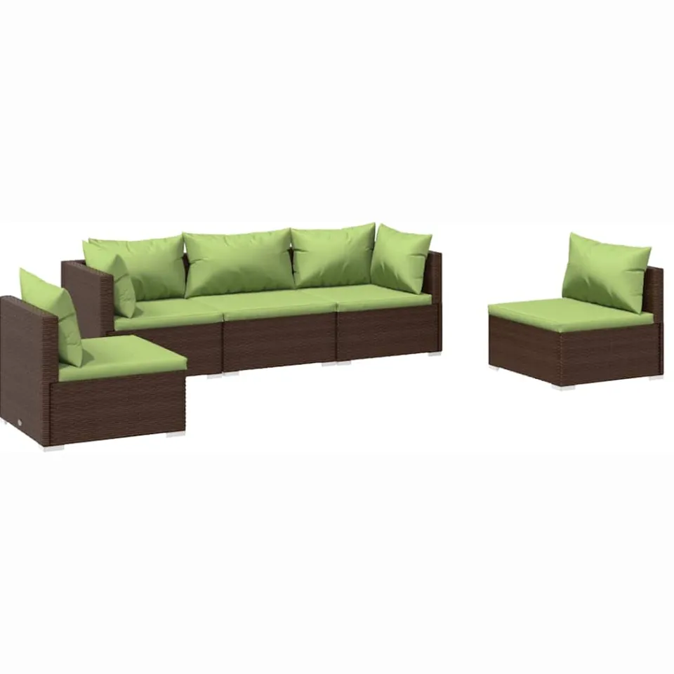 vidaXL 5-delige Loungeset met kussens poly rattan bruin, foto 4