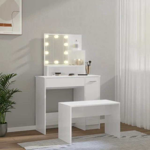 GranMaison Kaptafel met spiegel en verlichting - Make up tafel - Make up - Toilettafel -Met lades - 86,5 x 35 x 136 cm - Hoogglans wit