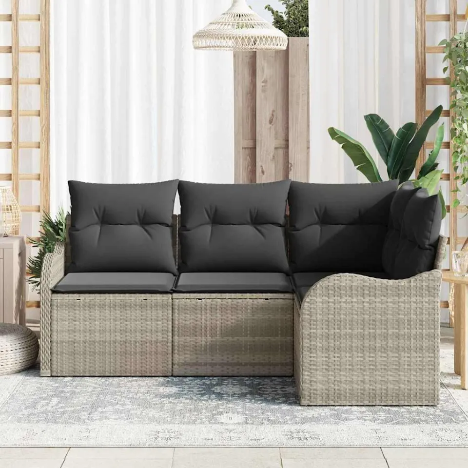 vidaXL Tuin Sofa Set 4 st Lichtgrijs poly rattan, foto 3
