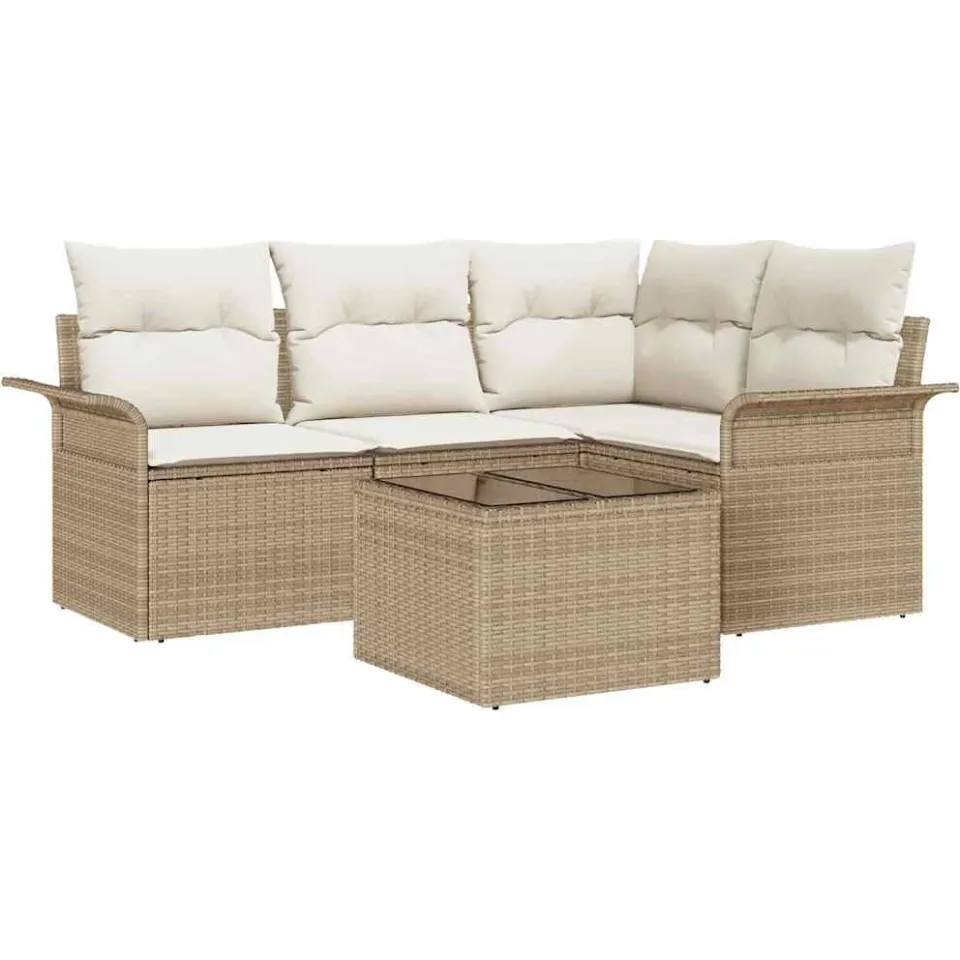 vidaXL Tuin Sofa Set 5 st Beige poly rattan