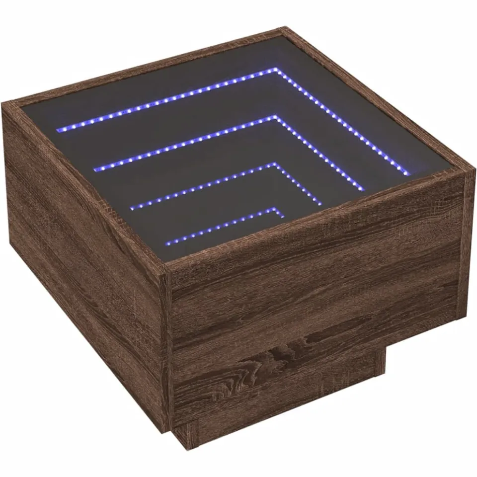 vidaXL Bijzettafel met LED 40x40x30 cm bewerkt hout bruin eikenkleur, foto 4