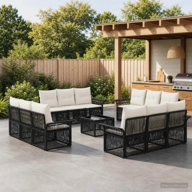 vidaXL Tuinbankenset 13 st Zwart poly rattan, foto 2