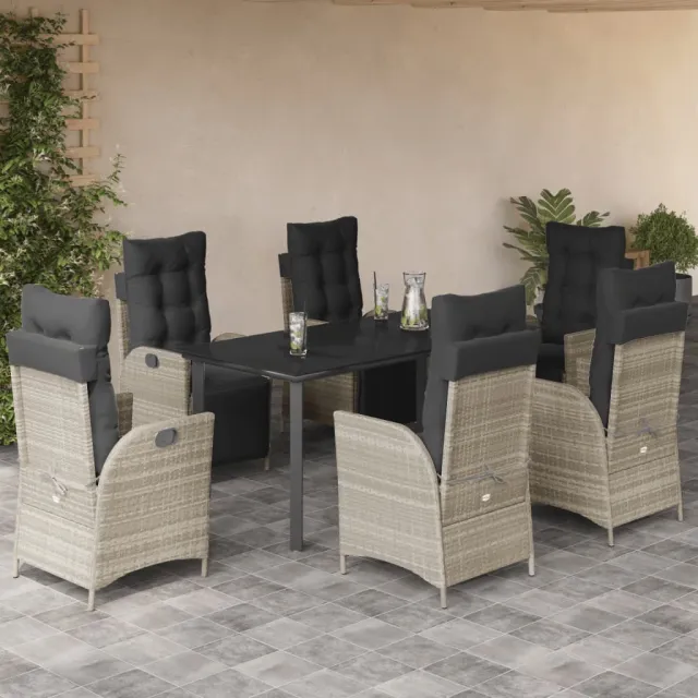 vidaXL 7-delige Tuinset met kussens poly rattan grijs, foto 2