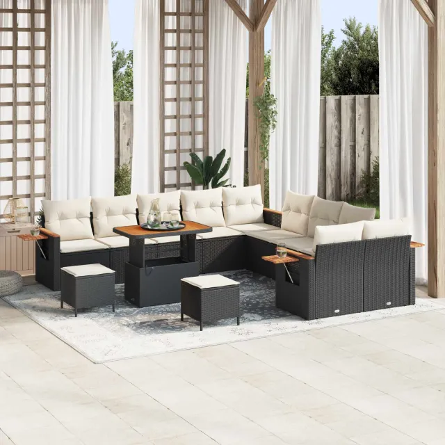 vidaXL Tuinbankenset 13 st Zwart poly rattan