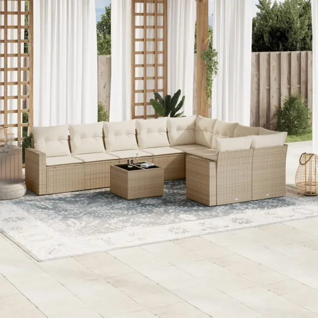vidaXL 10-delige Loungeset met kussens poly rattan beige, foto 2