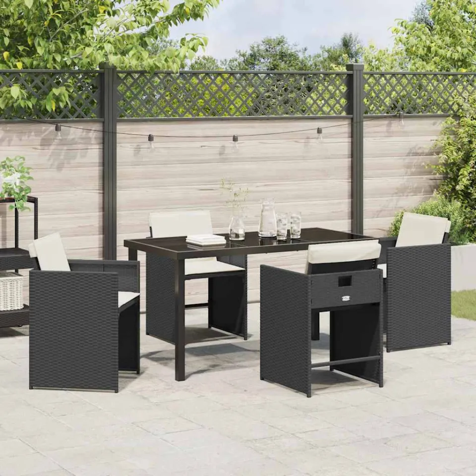 vidaXL Tuin eettafelset 5 st Zwart poly rattan, foto 3