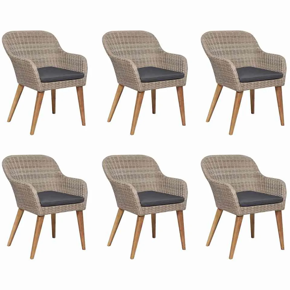 vidaXL 7-delige Tuinset met kussens poly rattan zwart Bruin