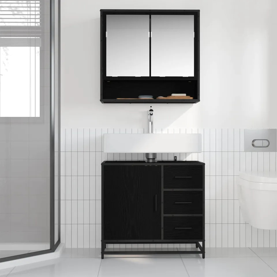 vidaXL Badkamermeubelset 2 st Zwart Eiken 65 x 33 x 60 cm Bewerkt hout, foto 3