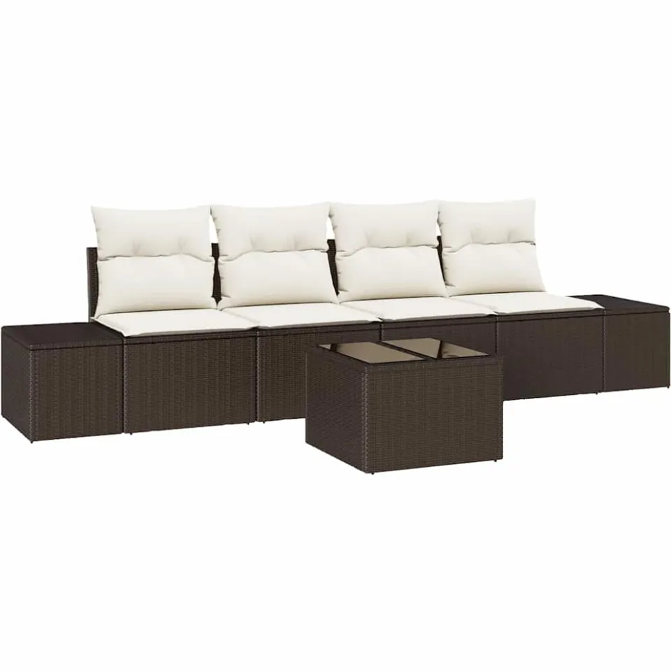 vidaXL Tuin Sofa Set 5 st Bruin en Crème poly rattan
