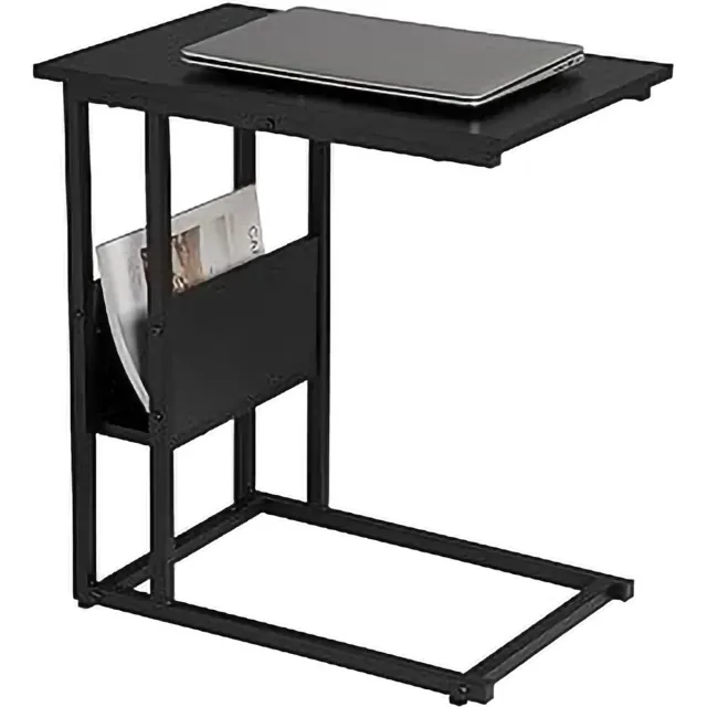 Woltu Bijzettafel - Salontafel Metaal met Hout - Nachtkastje - Bedtafel – Laptoptafel - Frame Van Metaal - Koffietafel - 55x36x59.5cm- zwart