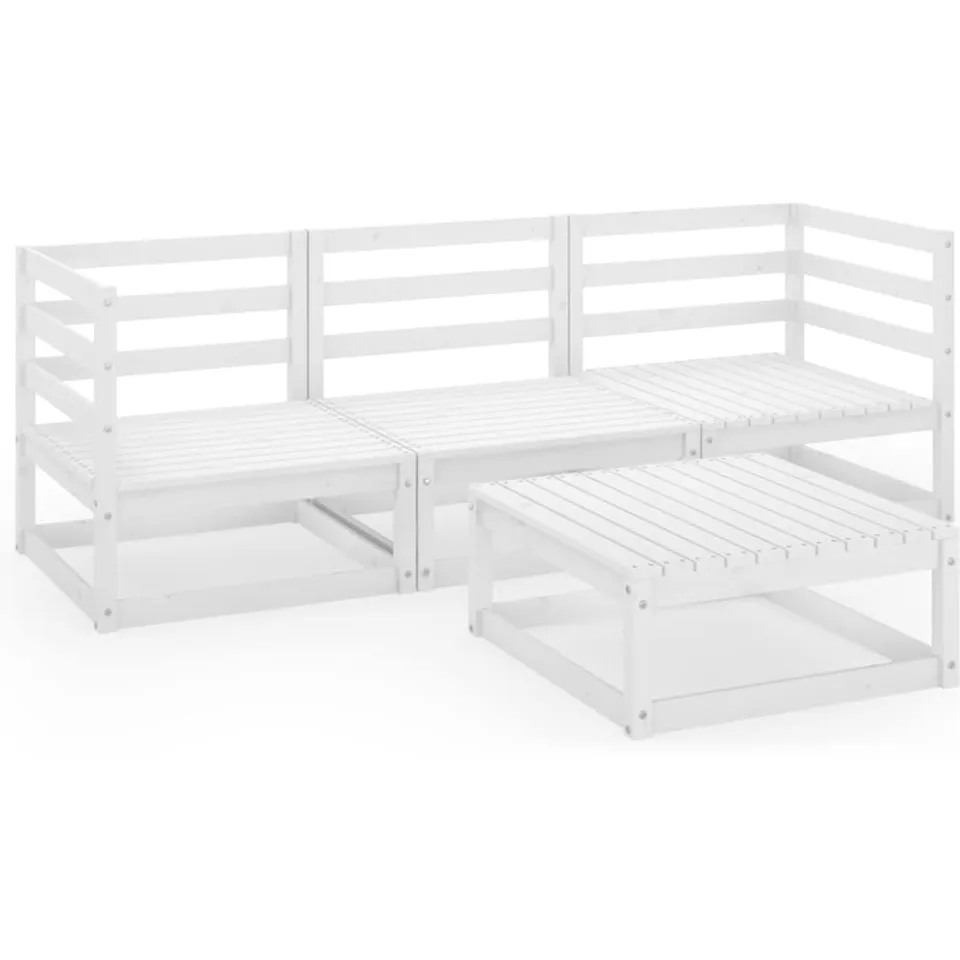 vidaXL 4-delige Loungeset massief grenenhout wit, foto 3