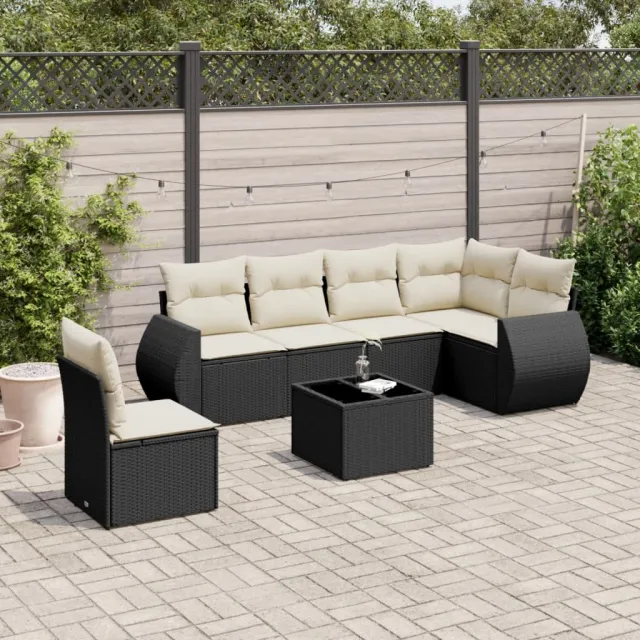 vidaXL 7-delige Loungeset met kussens poly rattan zwart, foto 2