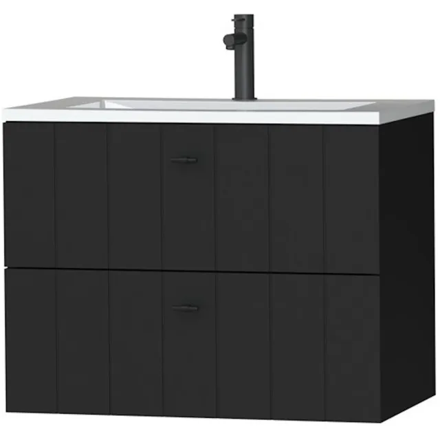 Tiger Maryport Meubelset 80 cm met 2 lades Mat zwart incl Quadro wastafel Hoogglans wit - 1496018915