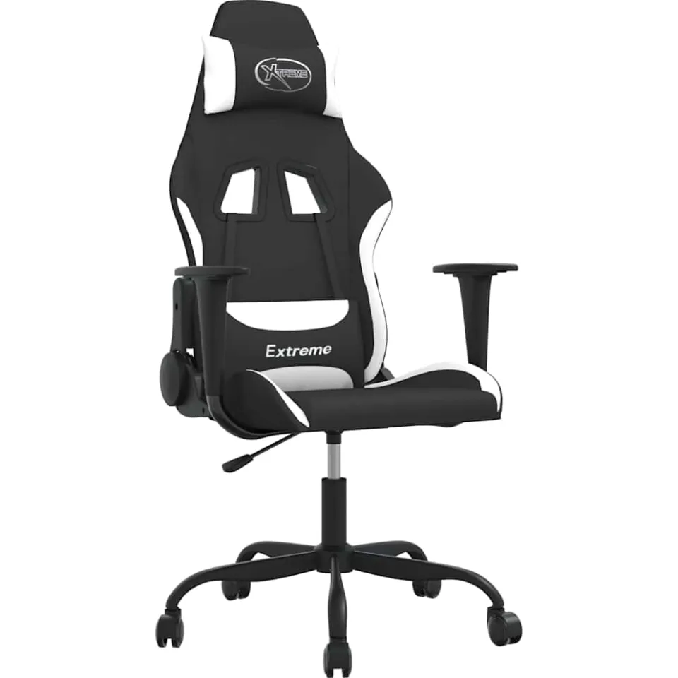 vidaXL Massage gamestoel stof zwart en wit, foto 3
