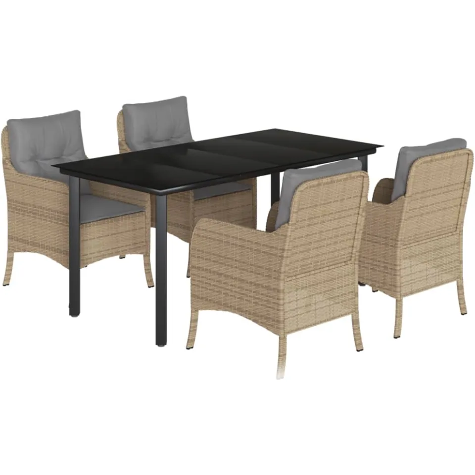 vidaXL 5-delige Tuinset met kussens poly rattan beige, foto 3