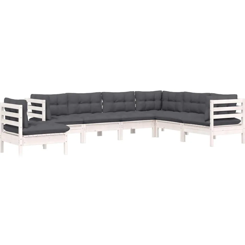 vidaXL 7-delige Loungeset met kussens massief grenenhout wit