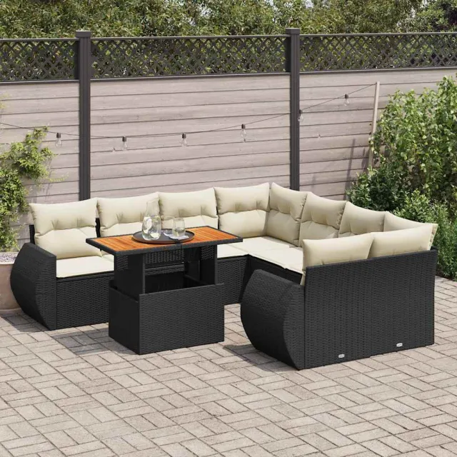 vidaXL 9-delige Loungeset met kussens poly rattan zwart, foto 2
