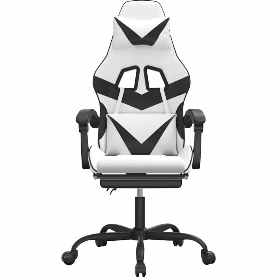 vidaXL Gamestoel draaibaar met voetensteun kunstleer zwart en wit