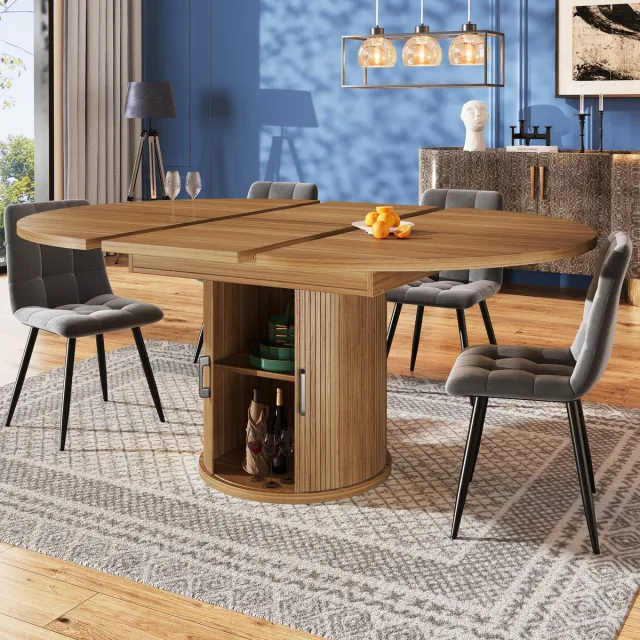 DESMIU Uitschuifbare Eettafel Met Opbergruimte En Verstelbare Poten Voor Keuken Woonkamer En Balkon MDF Walnoot 118 158 Cm Walnoothoutkleur