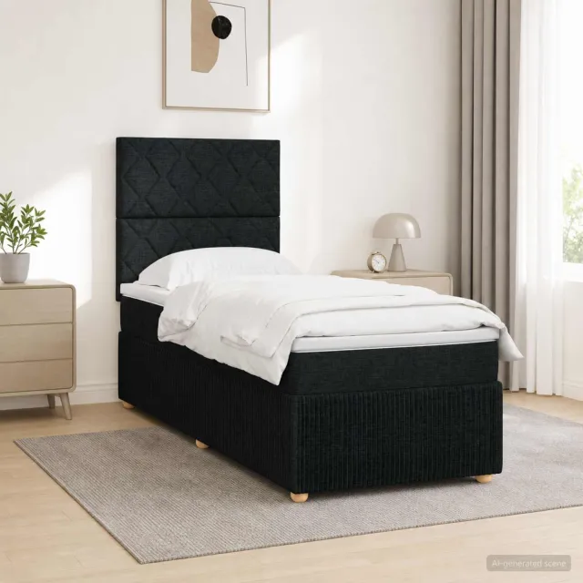 vidaXL LED Boxspring Bed met Matras Zwart 90 x 200 cm Stof