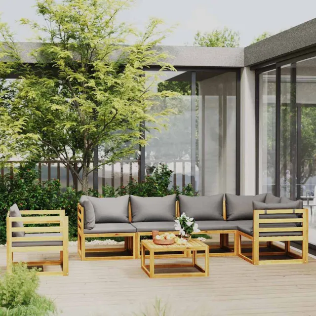 vidaXL 7-delige Loungeset met kussens massief acaciahout grijs, foto 2