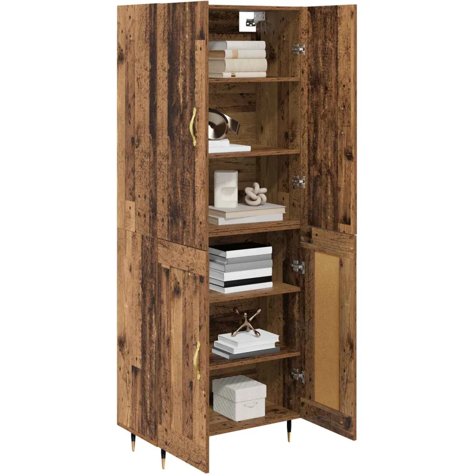 vidaXL Highboard Oud Hout 69,5 x 34 x 180 cm Bewerkt hout Bruin