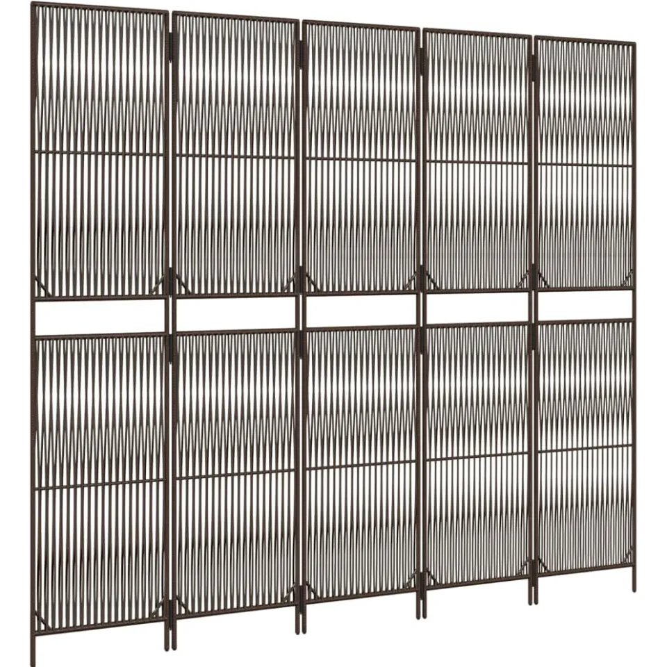 vidaXL Kamerscherm 5 panelen poly rattan bruin, foto 4