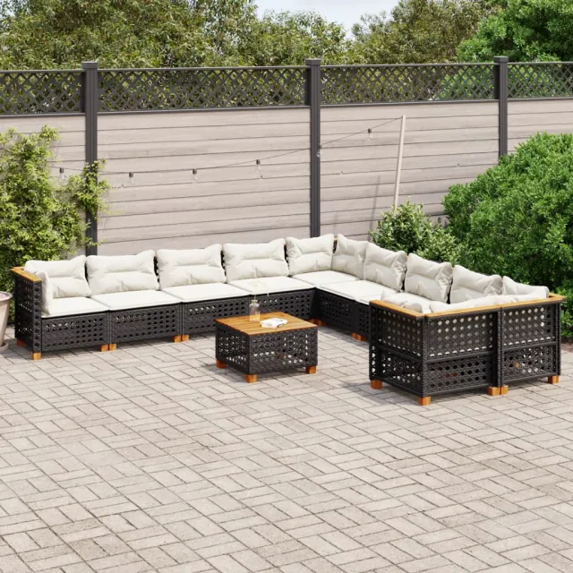 vidaXL 11-delige Loungeset met kussens poly rattan zwart, foto 2