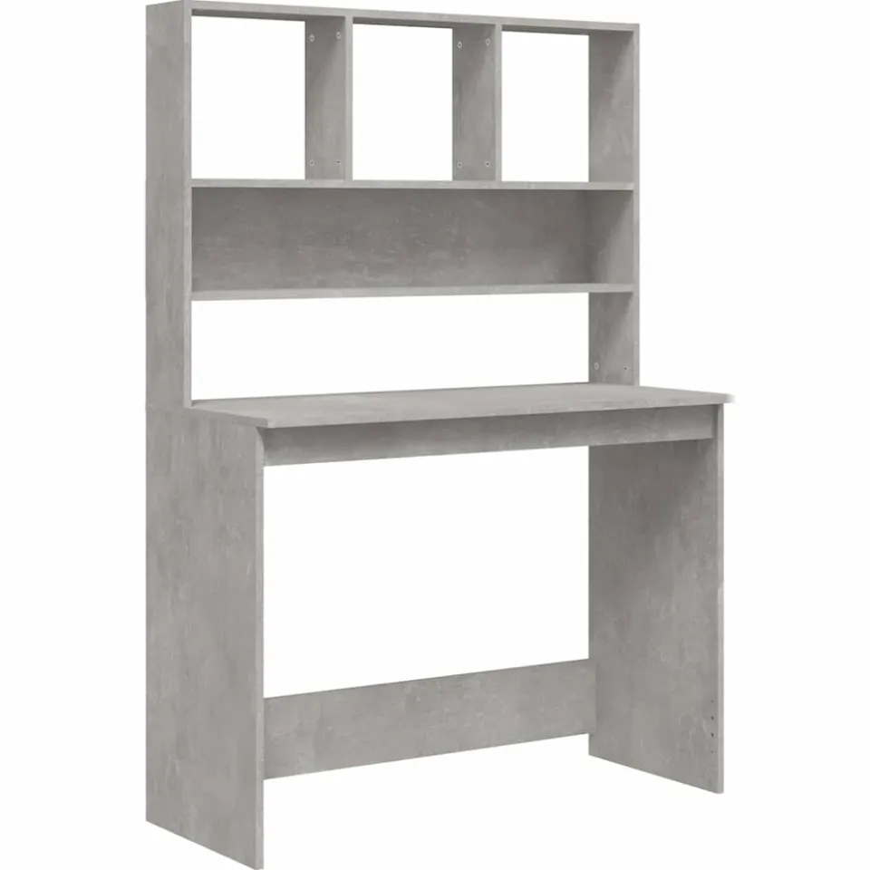 vidaXL Bureau met schappen 102x45x148 cm bewerkt hout betongrijs