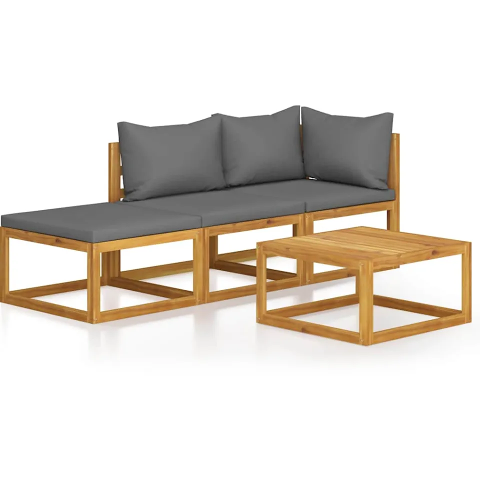 vidaXL 4-delige Loungeset met kussens massief acaciahout grijs, foto 3