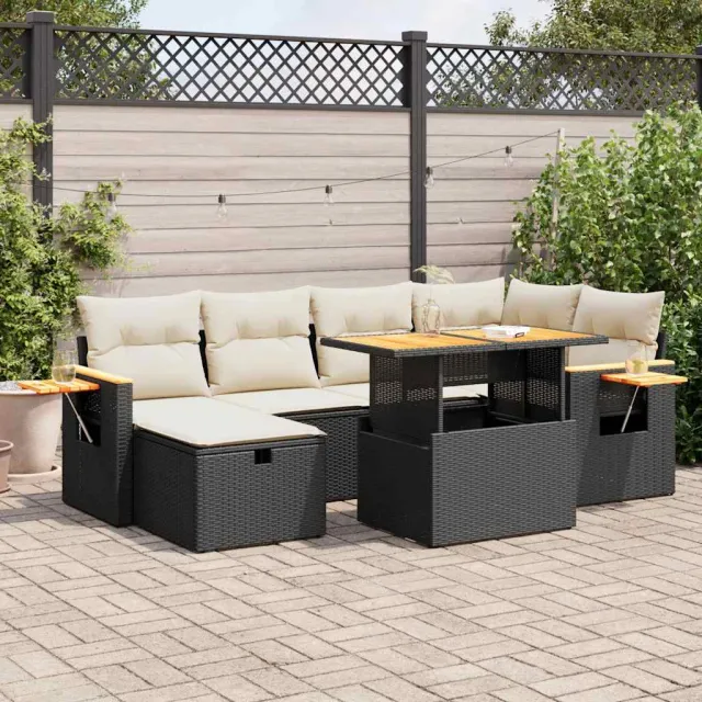 vidaXL 8-delige Loungeset met kussens poly rattan zwart, foto 2