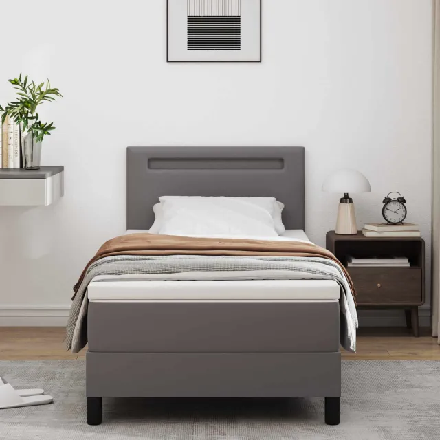 vidaXL Boxspringbed met matras Grijs 100 x 200 cm Kunstleer