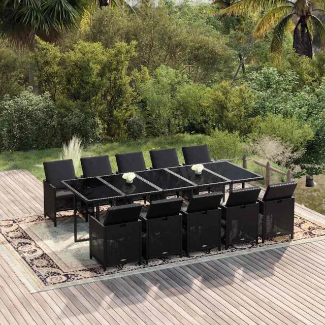 vidaXL 11-delige Tuinset met kussens poly rattan zwart, foto 2