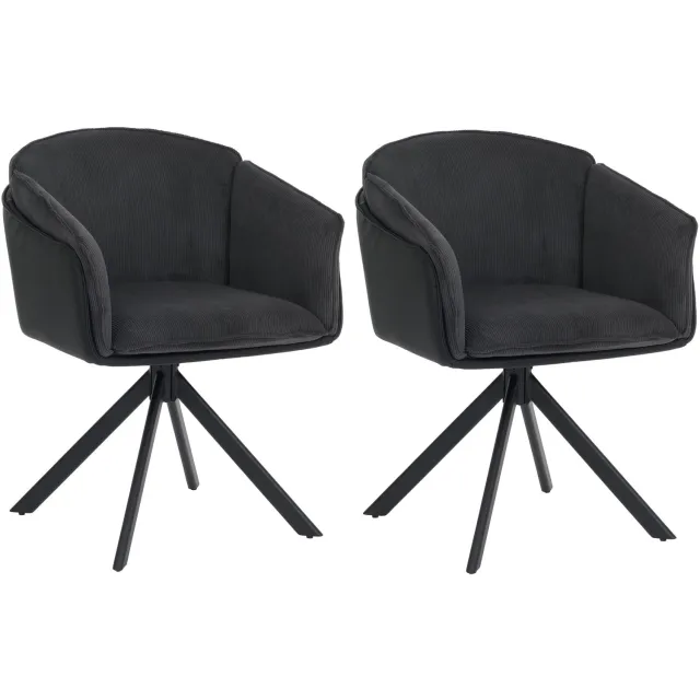 MCW Set van 2 eetkamerstoelen MCW-R24, keukenstoel, draaibaar, metaal, kunstleer, stof/textiel, corduroy ~ zwart
