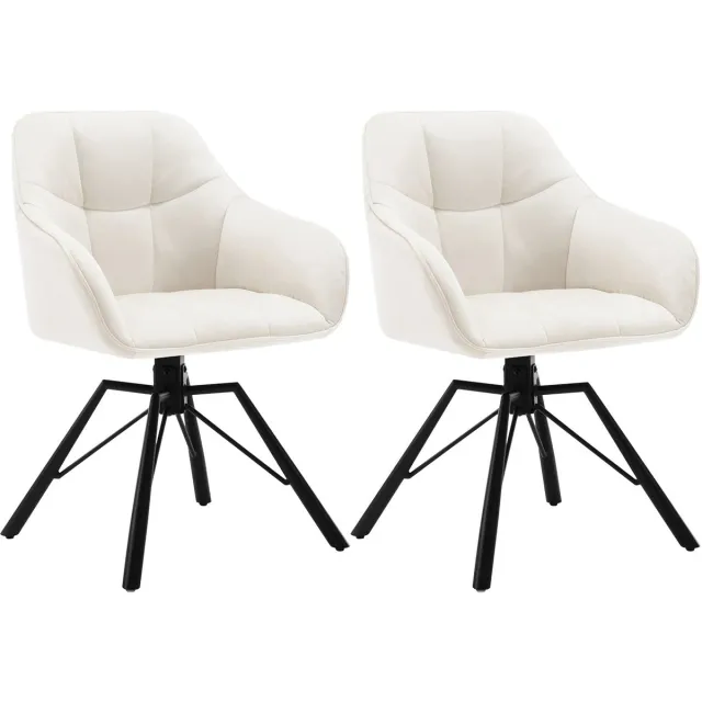 NordHaus Eetkamerstoel Set van 2 - Draaistoel 360° - Keukenstoel met Armleuningen - Ergonomisch Comfort - Wit White