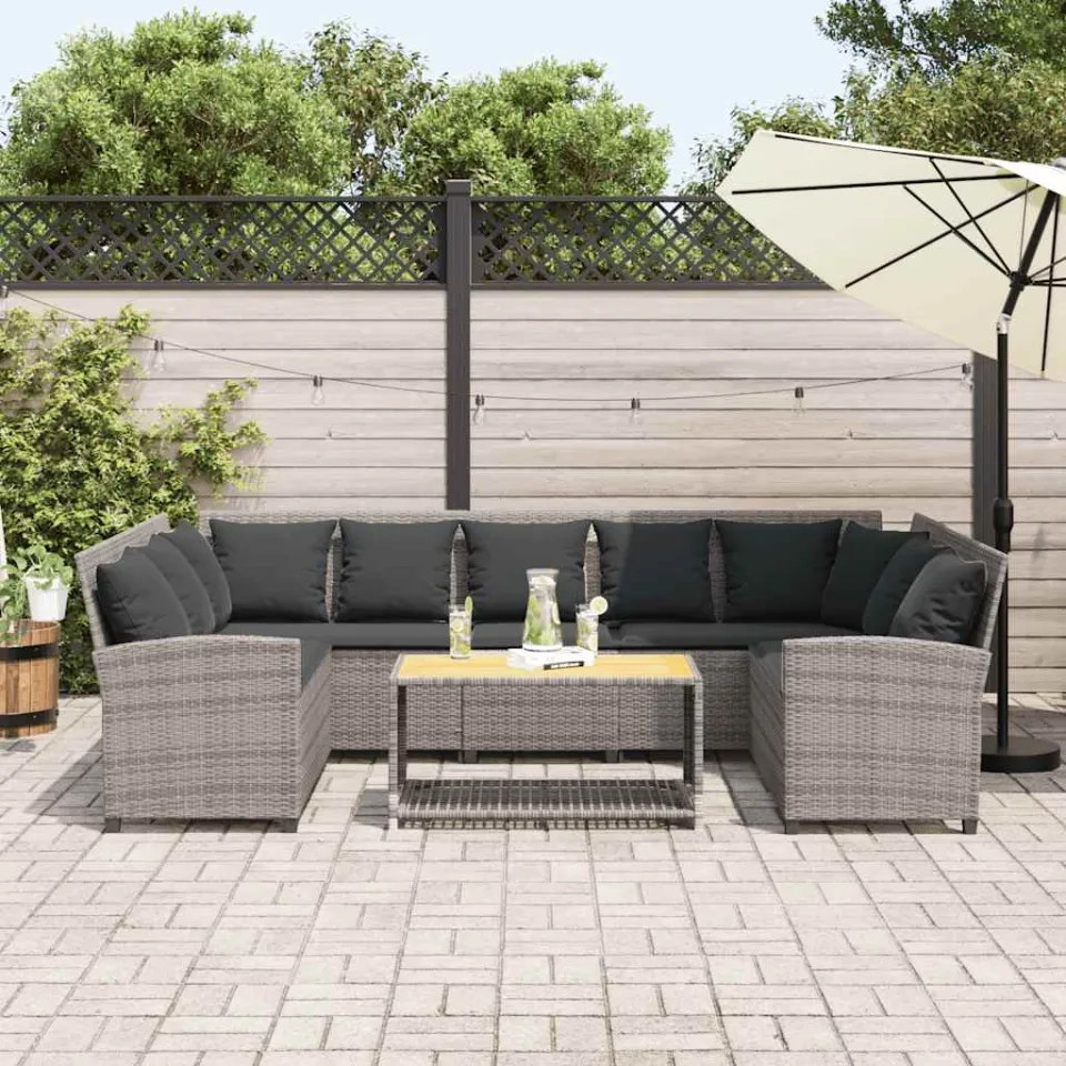 vidaXL Tuinbank met kussens poly rattan grijs, foto 2