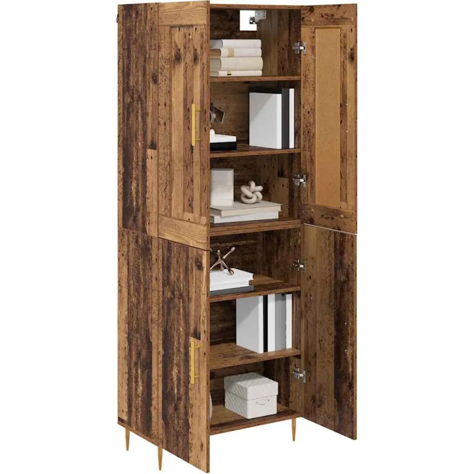 vidaXL Hoge kast Oud Hout 69,5 x 34 x 180 cm Bewerkt hout Bruin